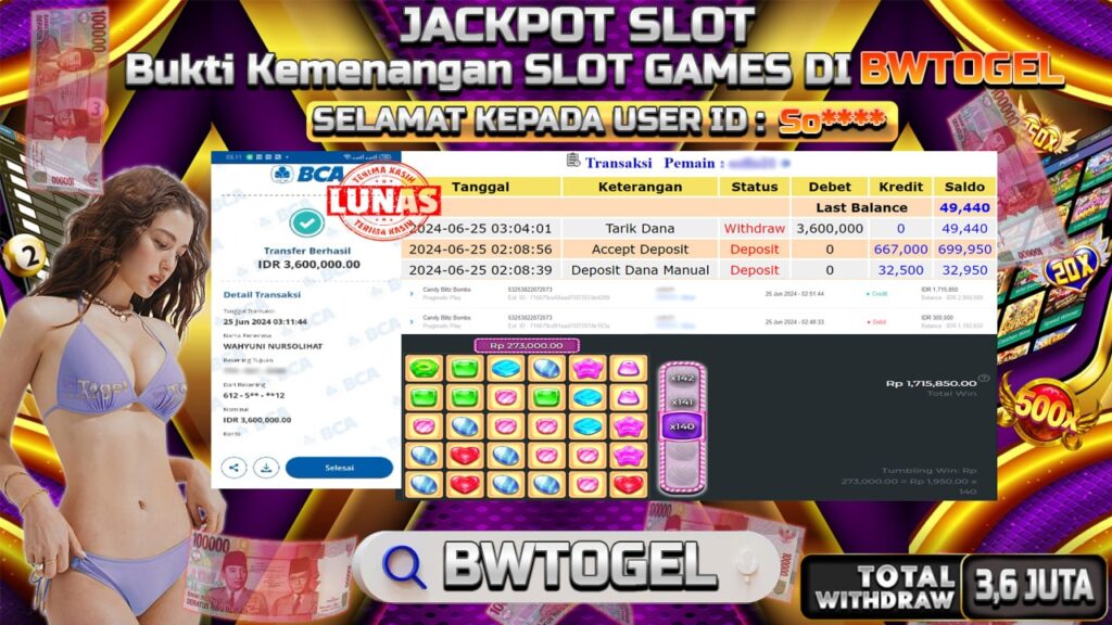 BUKTI JACKPOT SLOT CANDY BLITZ BOMBS TERPERCAYA DI INDONESIA TGL 25-06-2024