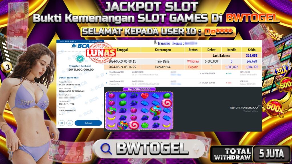 BUKTI JACKPOT SLOT SWEET BONANZA 1000 TERPERCAYA DI INDONESIA TGL 24-06-2024