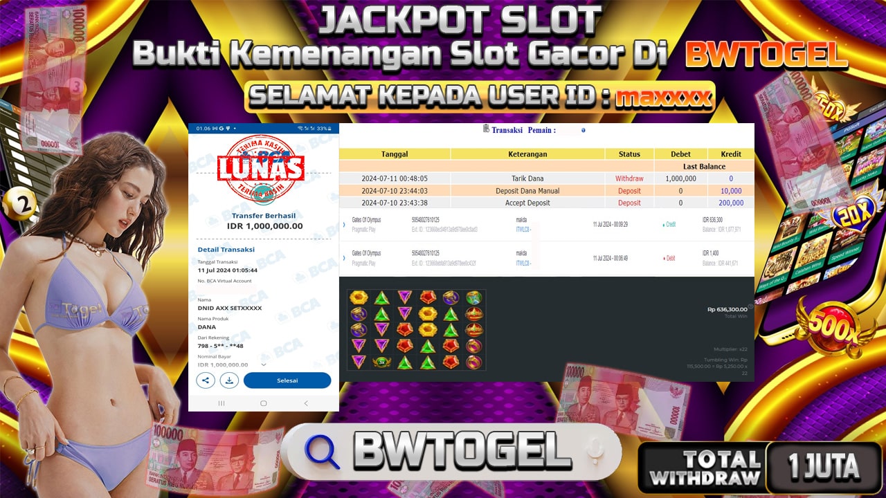 BUKTI JACKPOT SLOT GATES OF OLYMPUS TERPERCAYA DI INDONESIA TGL 11-07-2024