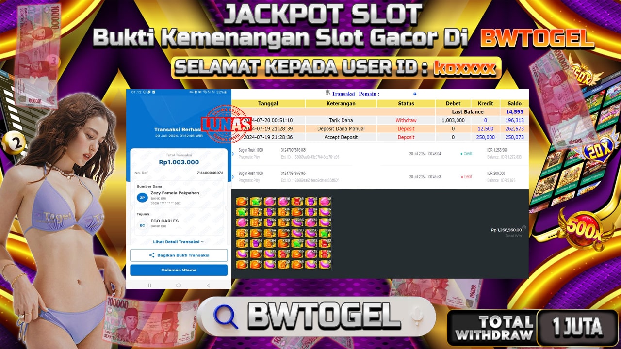 BUKTI JACKPOT SLOT SUGAR RUSH 1000 TERPERCAYA DI INDONESIA TGL 20-07-2024