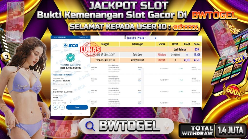 BUKTI JACKPOT SLOT MAHJONG WAYS TERPERCAYA DI INDONESIA TGL 14-07-2024