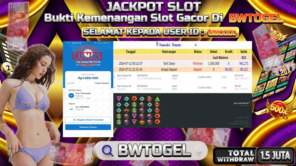 BUKTI JACKPOT SLOT GATES OF OLYMPUS 1000 TERPERCAYA DI INDONESIA TGL 12-07-2024