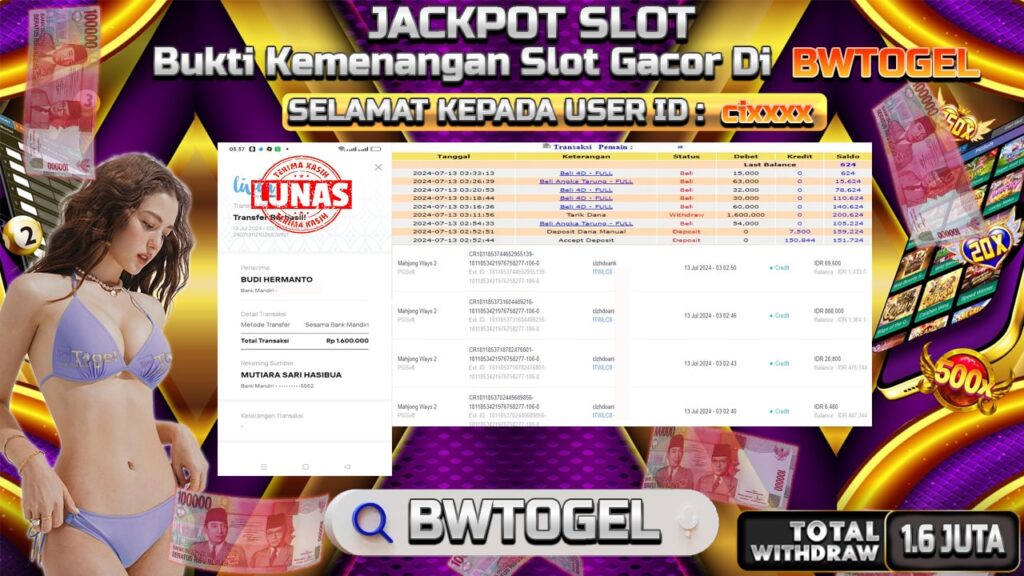 BUKTI JACKPOT SLOT MAHJONG WAYS 2 TERPERCAYA DI INDONESIA TGL 13-07-2024