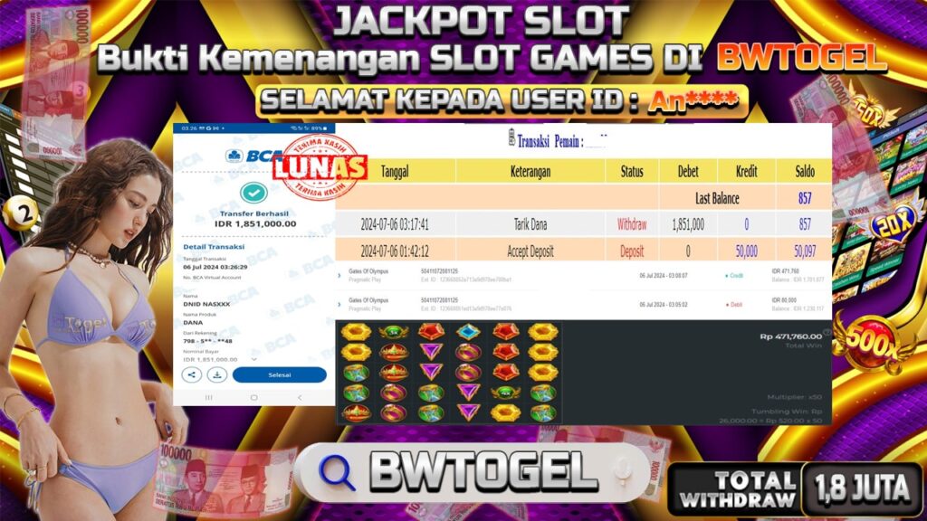 BUKTI JACKPOT SLOT GATES OF OLYMPUS TERPERCAYA DI INDONESIA TGL 06-07-2024