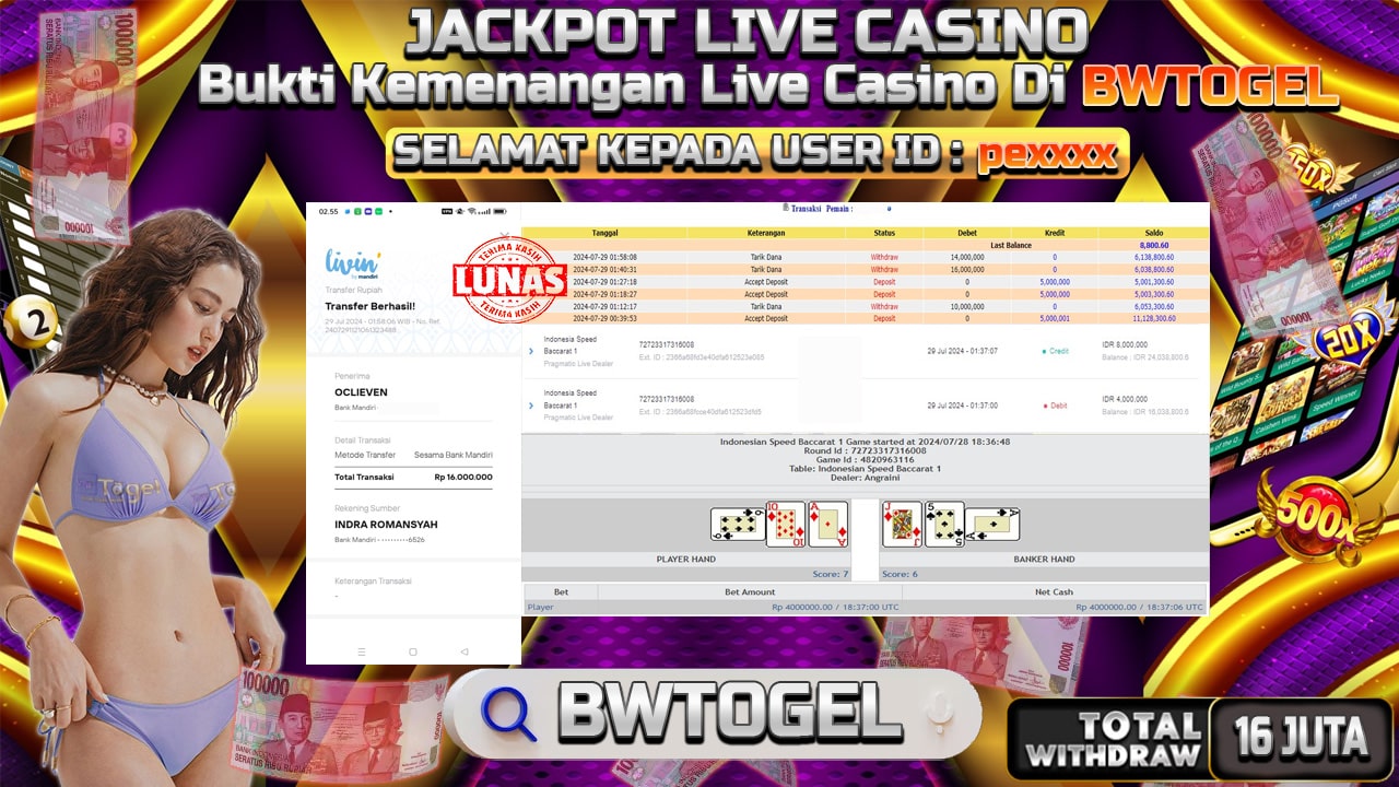 BUKTI JACKPOT SPEED BACCARAT 1 TERPERCAYA DI INDONESIA TGL 29-07-2024