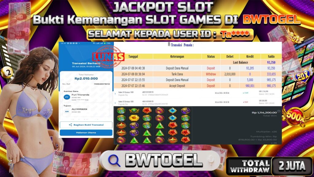 BUKTI JACKPOT SLOT GATES OF OLYMPUS 1000 TERPERCAYA DI INDONESIA TGL 08-07-2024