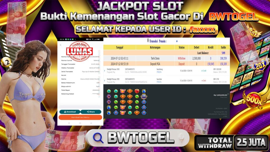 BUKTI JACKPOT SLOT STARLIGHT PRINCESS 1000 TERPERCAYA DI INDONESIA TGL 12-07-2024