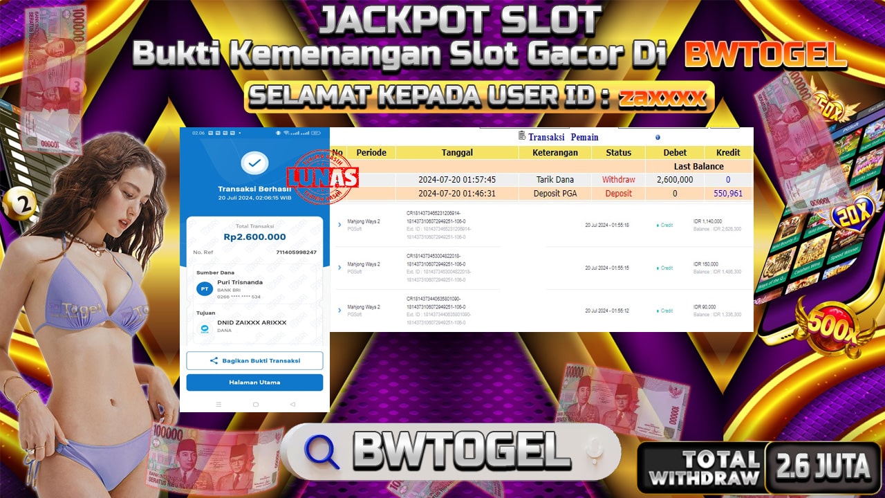 BUKTI JACKPOT SLOT MAHJONG WAYS 2 TERPERCAYA DI INDONESIA TGL 20-07-2024