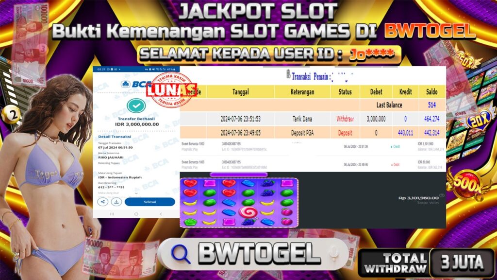 BUKTI JACKPOT SLOT SWEET BONANZA 1000 TERPERCAYA DI INDONESIA TGL 07-07-2024