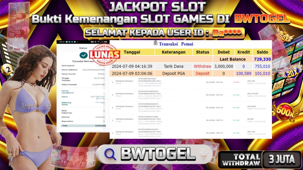 BUKTI JACKPOT SLOT WILD BOUNTY SHOWDOWN TERPERCAYA DI INDONESIA TGL 09-07-2024