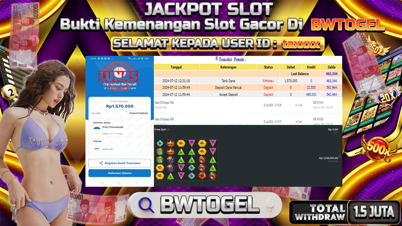 BUKTI JACKPOT SLOT GATES OF OLIYMPUS 1000 TERPERCAYA DI INDONESIA TGL 12-07-2024