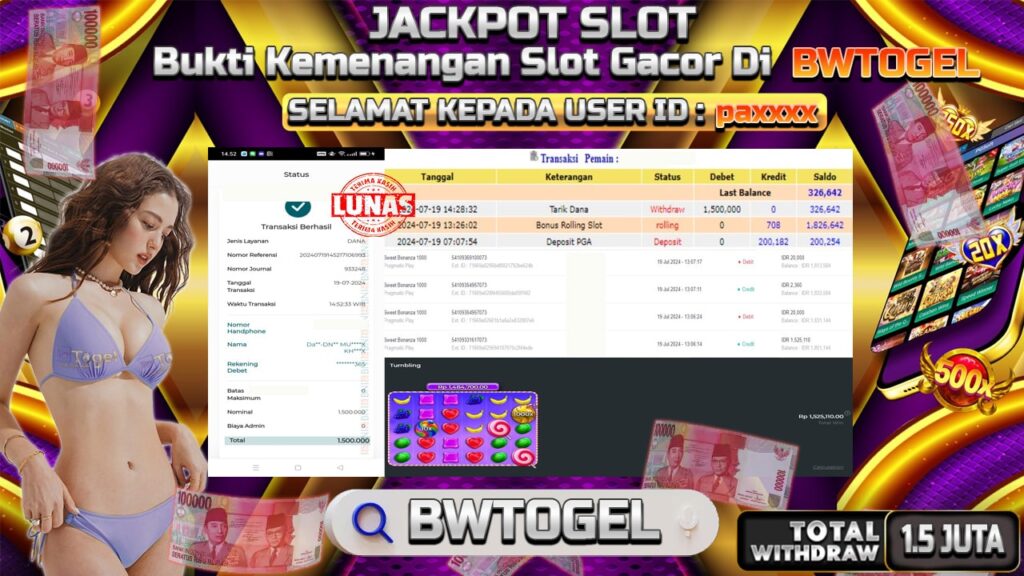 BUKTI JACKPOT SLOT SWEET BONANZA 1000  TERPERCAYA DI INDONESIA TGL 19-07-2024