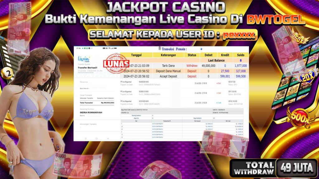 BUKTI JACKPOT CASINO PP LIVE MEGAWHEEL  TERPERCAYA DI INDONESIA TGL 23-07-2024