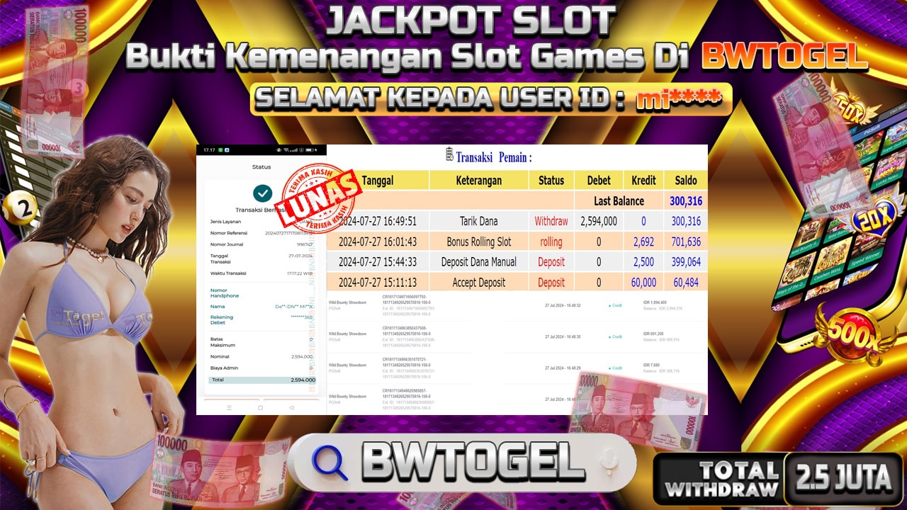 BUKTI JACKPOT SLOT WILD BOUNTY SHOWDOWN TERPERCAYA DI INDONESIA TGL 27-07-2024