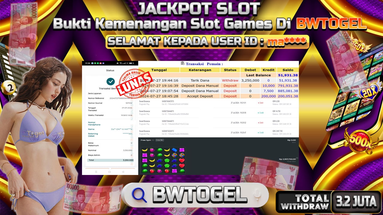 BUKTI JACKPOT SLOT SWEET BONANZA TERPERCAYA DI INDONESIA TGL 27-07-2024