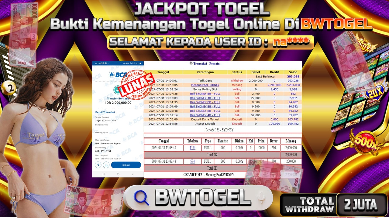 BUKTI JACKPOT TOGEL ONLINE POOL SYDNEY TERPERCAYA DI INDONESIA TGL 31-07-2024