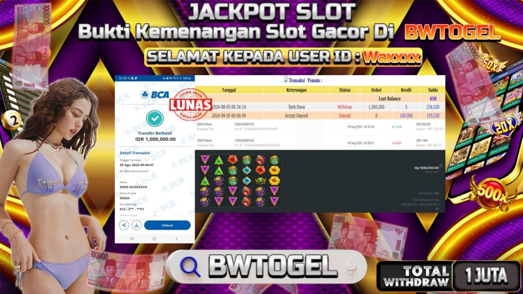 BUKTI JACKPOT SLOT 5000X MANIA TERPERCAYA DI INDONESIA TGL 05-08-2024