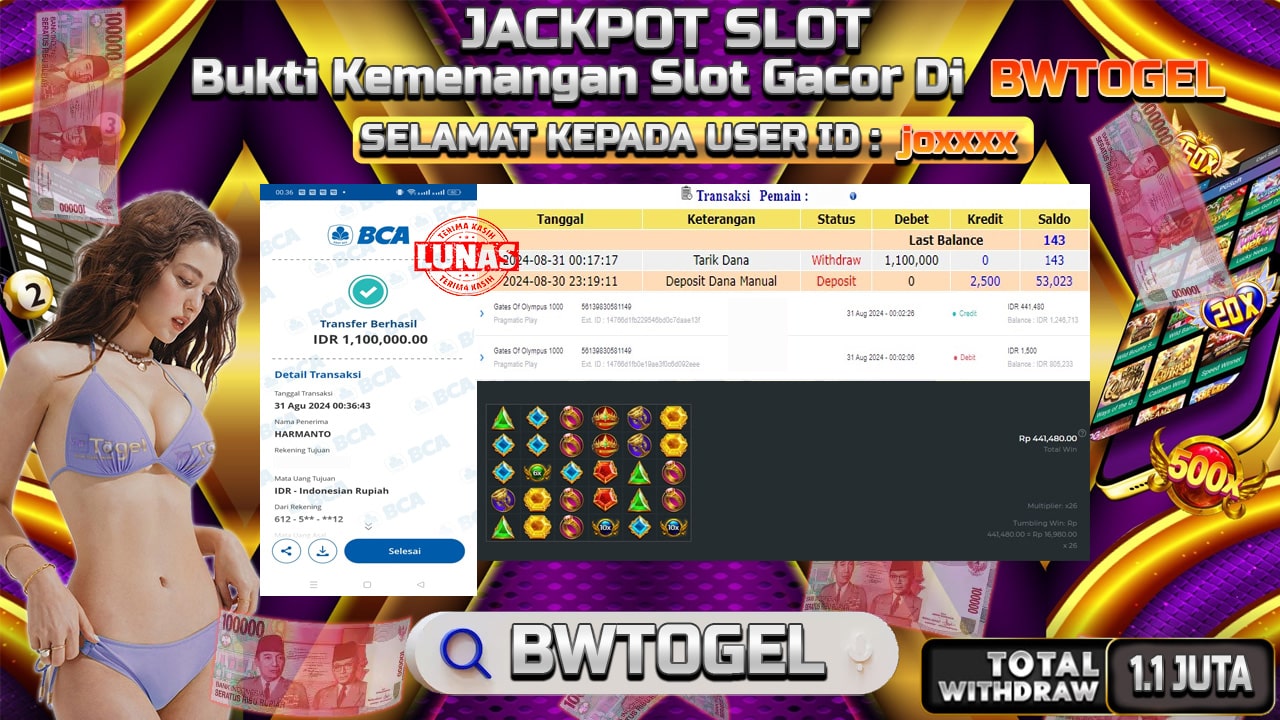 BUKTI JACKPOT SLOT GATES OF OLYMPUS 1000 TERPERCAYA DI INDONESIA TGL 31-08-2024