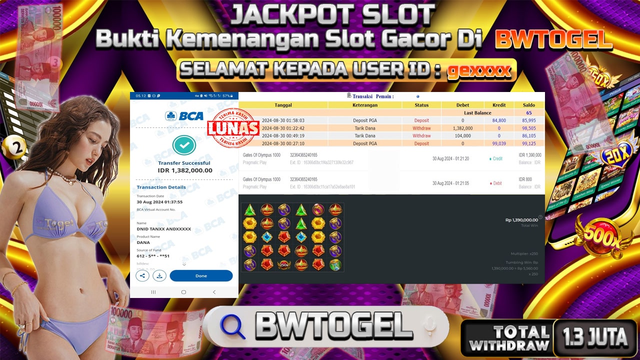 BUKTI JACKPOT SLOT GATES OF OLYMPUS 1000 TERPERCAYA DI INDONESIA TGL 30-08-2024