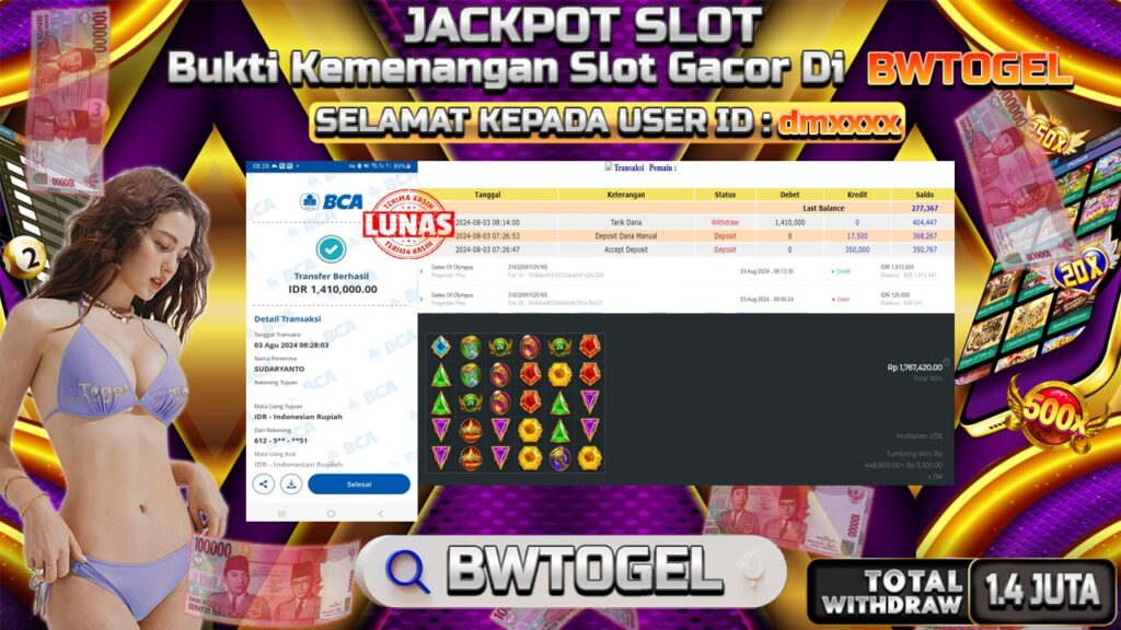 BUKTI JACKPOT SLOT GATES OF OLYMPUS TERPERCAYA DI INDONESIA TGL 03-08-2024