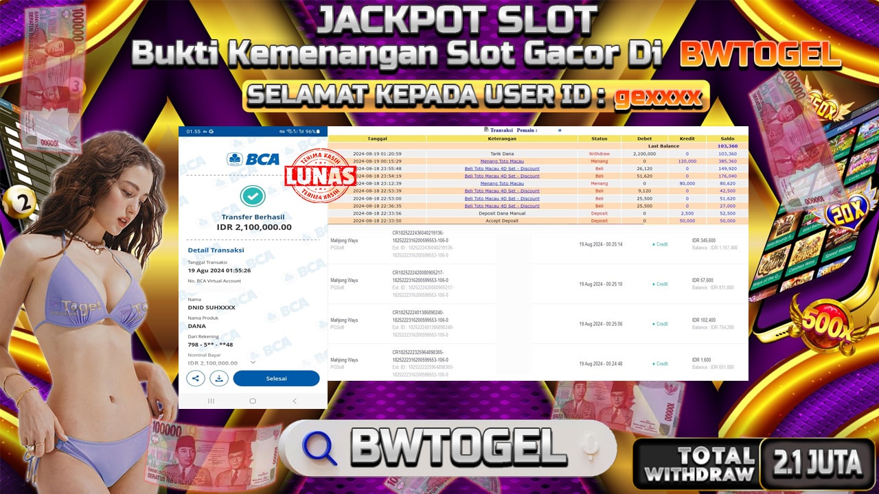 BUKTI JACKPOT SLOT MAHJONG WAYS TERPERCAYA DI INDONESIA TGL 19-08-2024