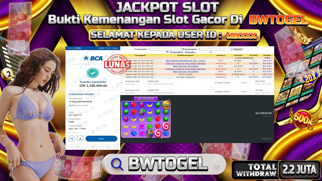 BUKTI JACKPOT SLOT SWEET BONANZA 1000 TERPERCAYA DI INDONESIA TGL 12-08-2024