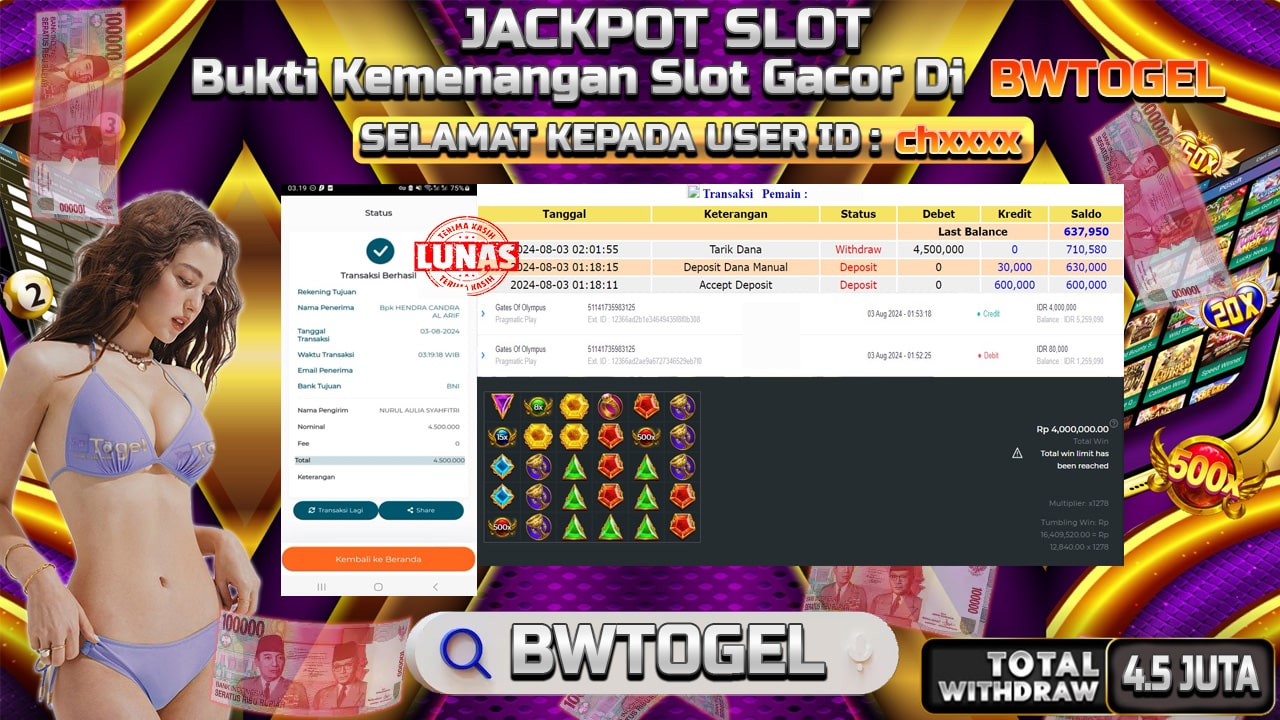 BUKTI JACKPOT SLOT GATES OF OLYMPUS TERPERCAYA DI INDONESIA TGL 03-08-2024