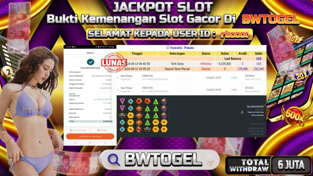 BUKTI JACKPOT SLOT GATES OF OLYMPUS TERPERCAYA DI INDONESIA TGL 13-08-2024