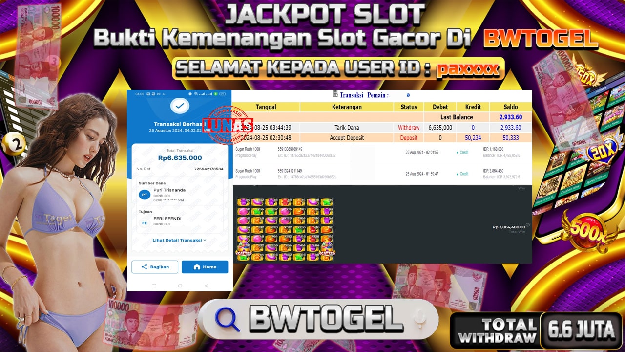 BUKTI JACKPOT SLOT SUGAR RUSH 1000 TERPERCAYA DI INDONESIA TGL 25-08-2024