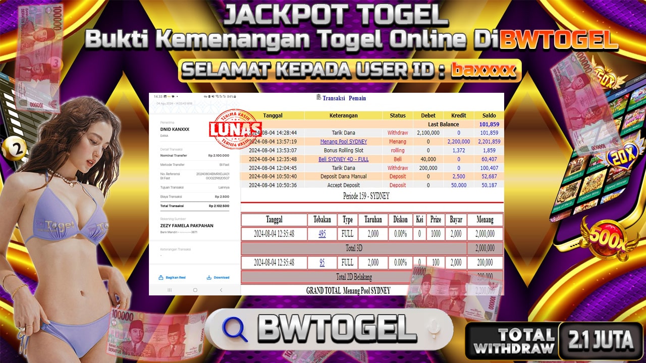 BUKTI JACKPOT TOGEL ONLINE POOL SYDNEY TERPERCAYA DI INDONESIA TGL 04-08-2024