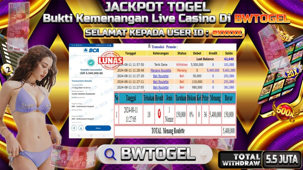 BUKTI JACKPOT ROULETTE TERPERCAYA DI INDONESIA TGL 11-08-2024