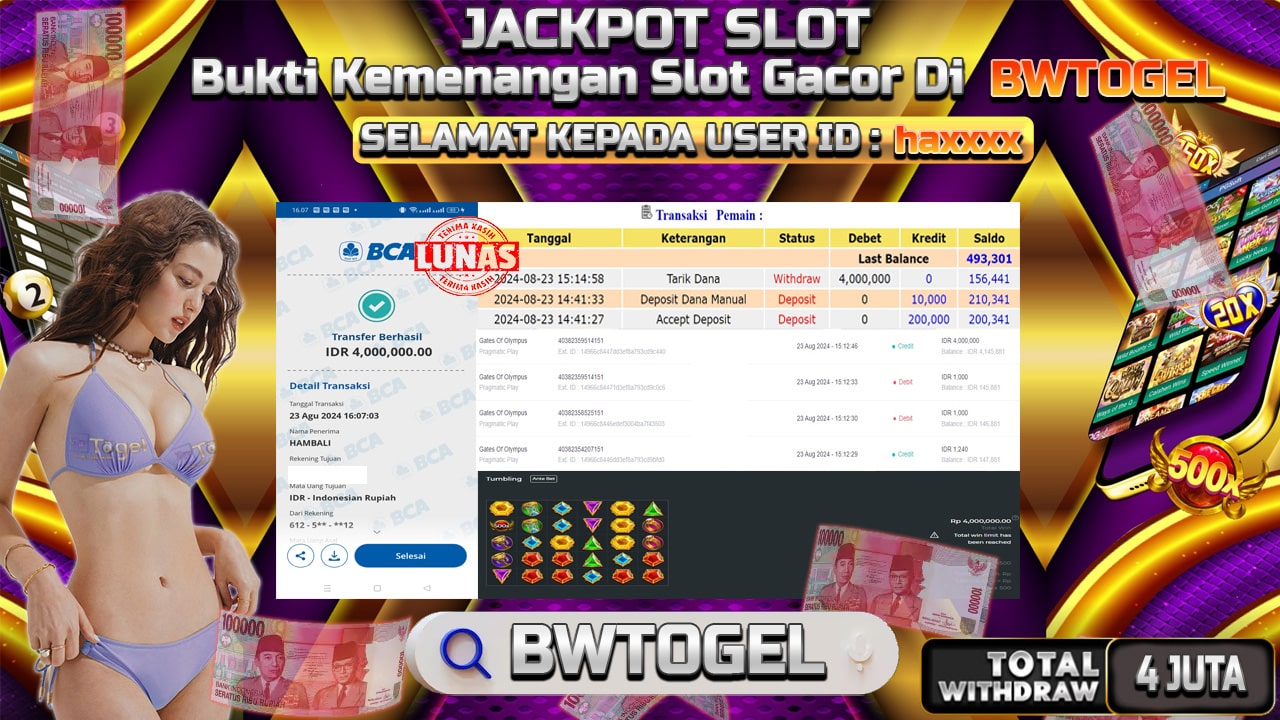 BUKTI JACKPOT SLOT GATES OF OLYMPUS TERPERCAYA DI INDONESIA TGL 23-08-2024