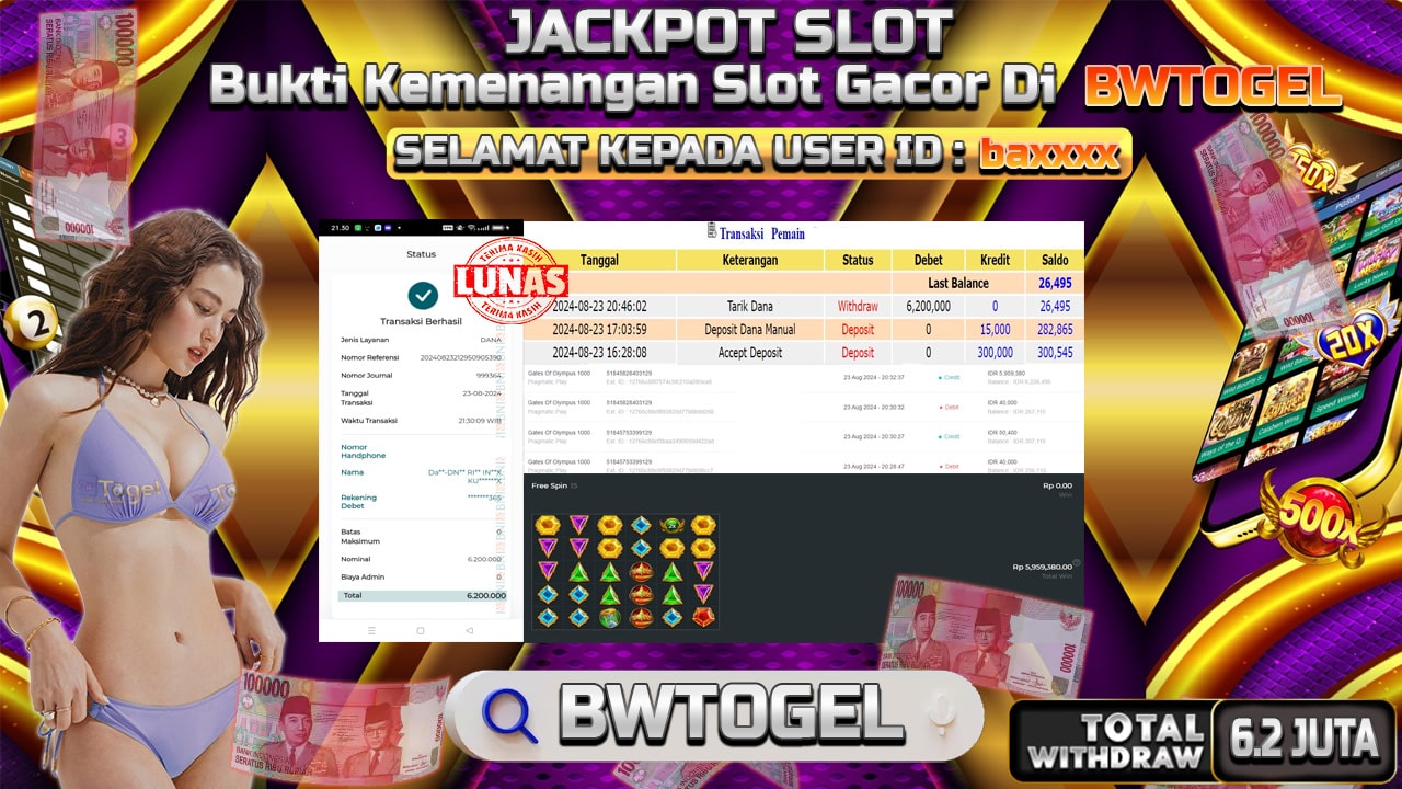 BUKTI JACKPOT SLOT GATES OF OLYMPUS 1000 TERPERCAYA DI INDONESIA TGL 23-08-2024