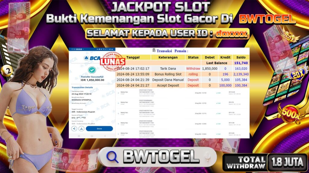 BUKTI JACKPOT SLOT MAHJONG WAYS TERPERCAYA DI INDONESIA TGL 24-08-2024