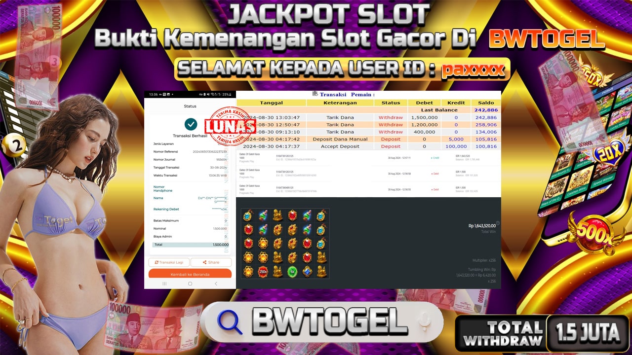 BUKTI JACKPOT SLOT GATES GATOT KACA 1000 TERPERCAYA DI INDONESIA TGL 30-08-2024