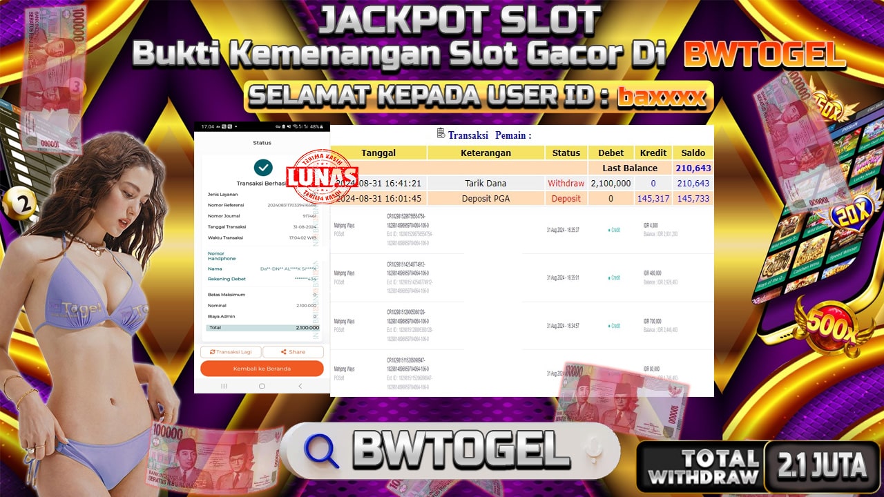 BUKTI JACKPOT SLOT MAHJONG WAYS TERPERCAYA DI INDONESIA TGL 31-08-2024