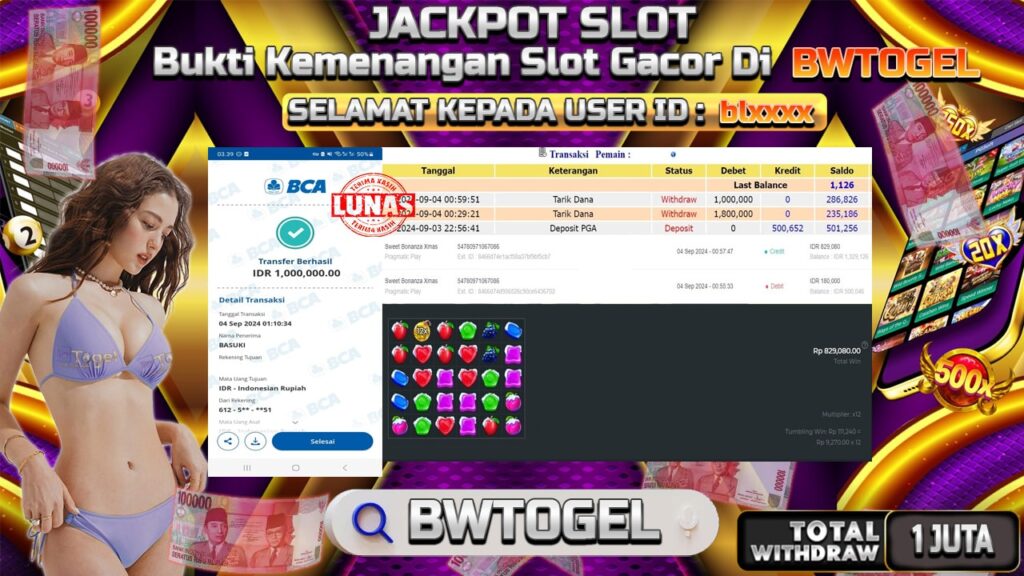 BUKTI JACKPOT SLOT SWEET BONANZA XMAS TERPERCAYA DI INDONESIA TGL 04-09-2024