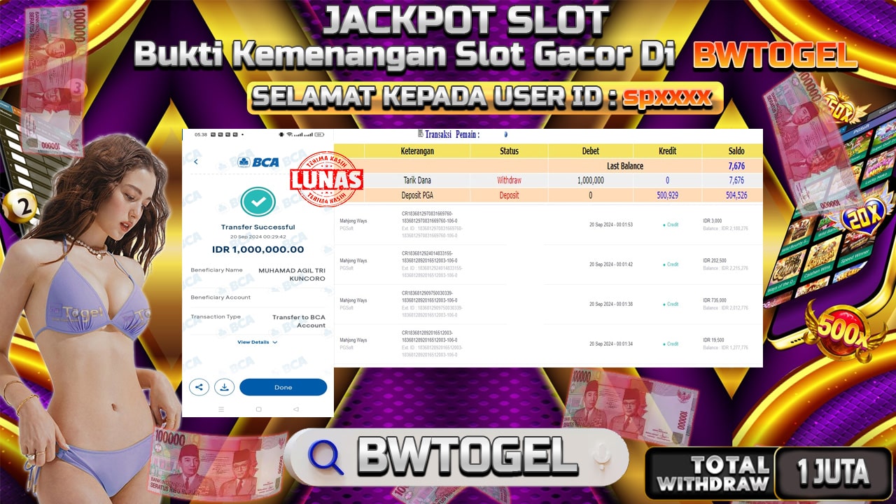 BUKTI JACKPOT SLOT MAHJONG WAYS TERPERCAYA DI INDONESIA TGL 20-09-2024