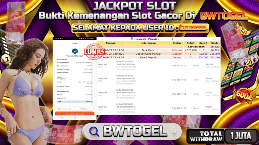 BUKTI JACKPOT SLOT MAHJONG WAYS  TERPERCAYA DI INDONESIA TGL 27-09-2024