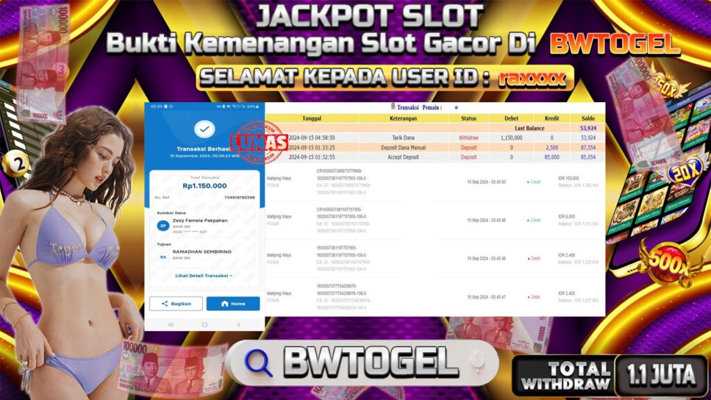 BUKTI JACKPOT SLOT MAHJONG WAYS TERPERCAYA DI INDONESIA TGL 15-09-2024