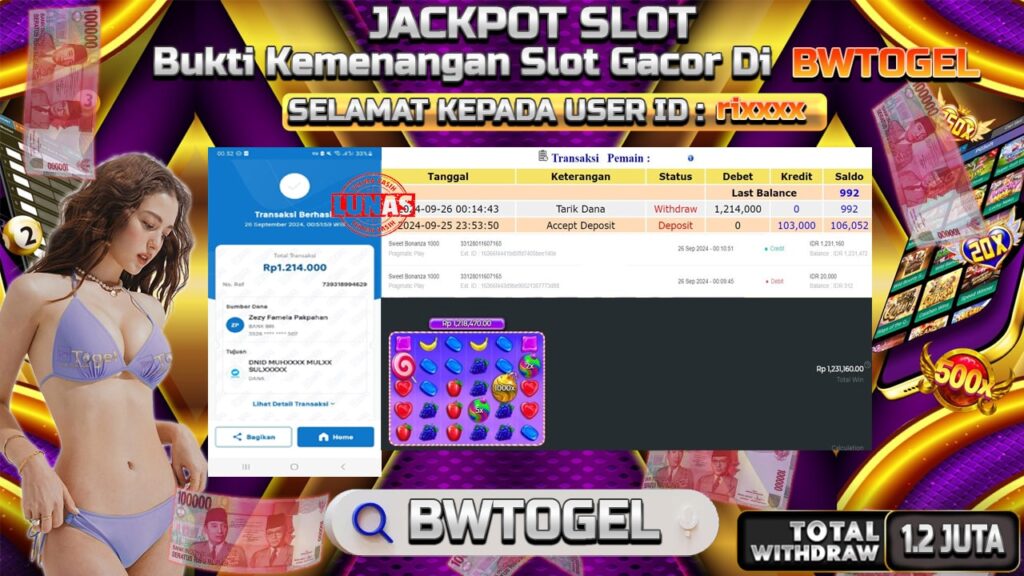 BUKTI JACKPOT SLOT SWEET BONANZA 1000 TERPERCAYA DI INDONESIA TGL 26-09-2024