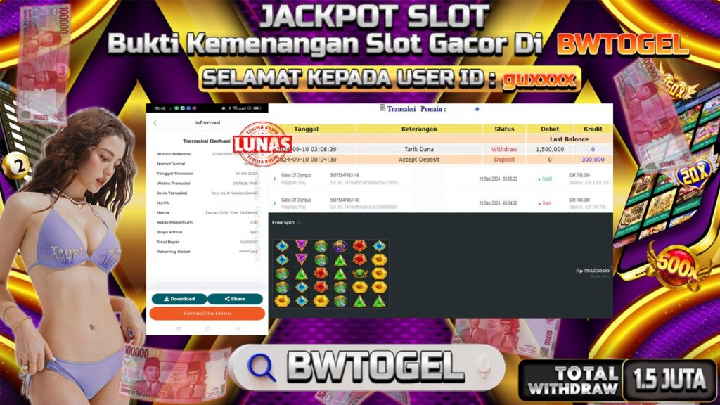 BUKTI JACKPOT SLOT GATES OF OLYMPUS TERPERCAYA DI INDONESIA TGL 10-09-2024