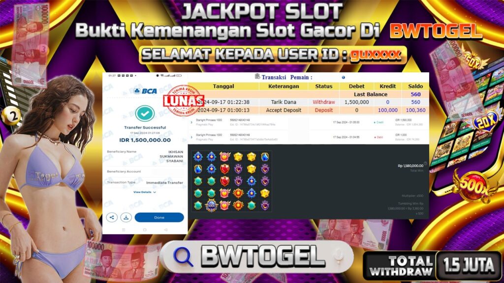 BUKTI JACKPOT SLOT STARLIGHT PRINCESS 1000 TERPERCAYA DI INDONESIA TGL 17-09-2024