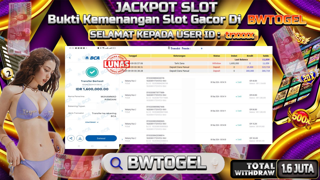 BUKTI JACKPOT SLOT MAHJONG WAYS 2 TERPERCAYA DI INDONESIA TGL 09-09-2024