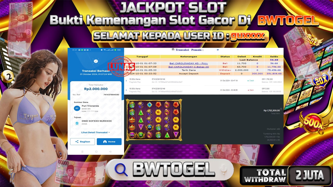 BUKTI JACKPOT SLOT 15.000X MANIA TERPERCAYA DI INDONESIA TGL 01-10-2024