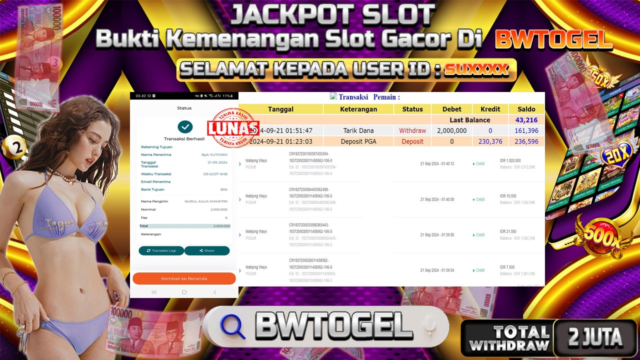 BUKTI JACKPOT SLOT MAHJONG WAYS TERPERCAYA DI INDONESIA TGL 21-09-2024