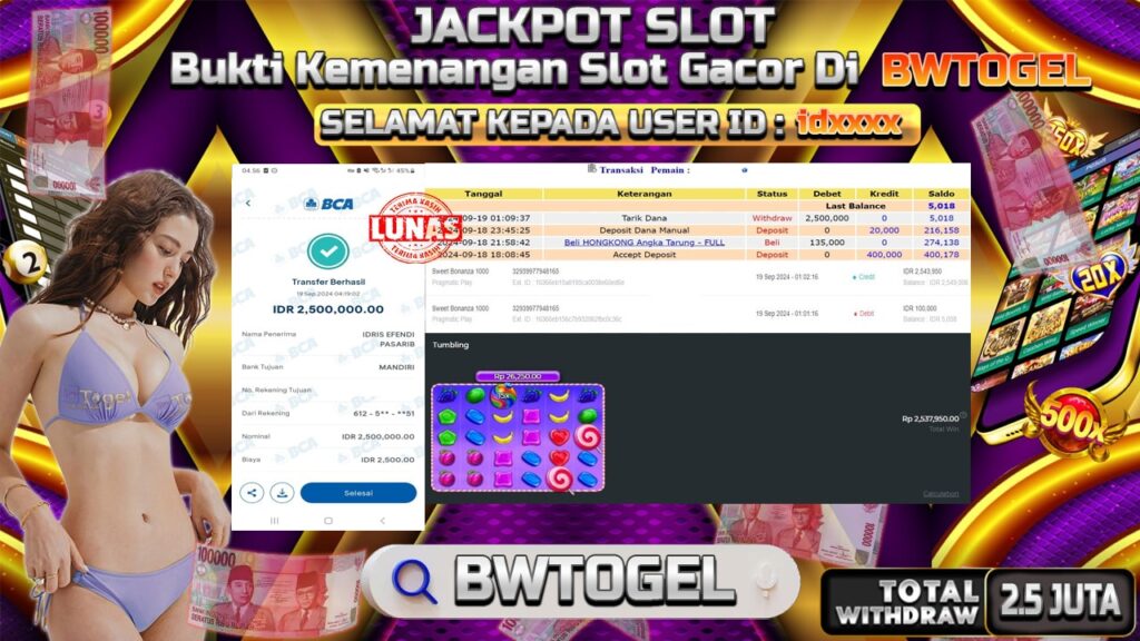 BUKTI JACKPOT SLOT SWEET BONANZA 1000 TERPERCAYA DI INDONESIA TGL 19-09-2024