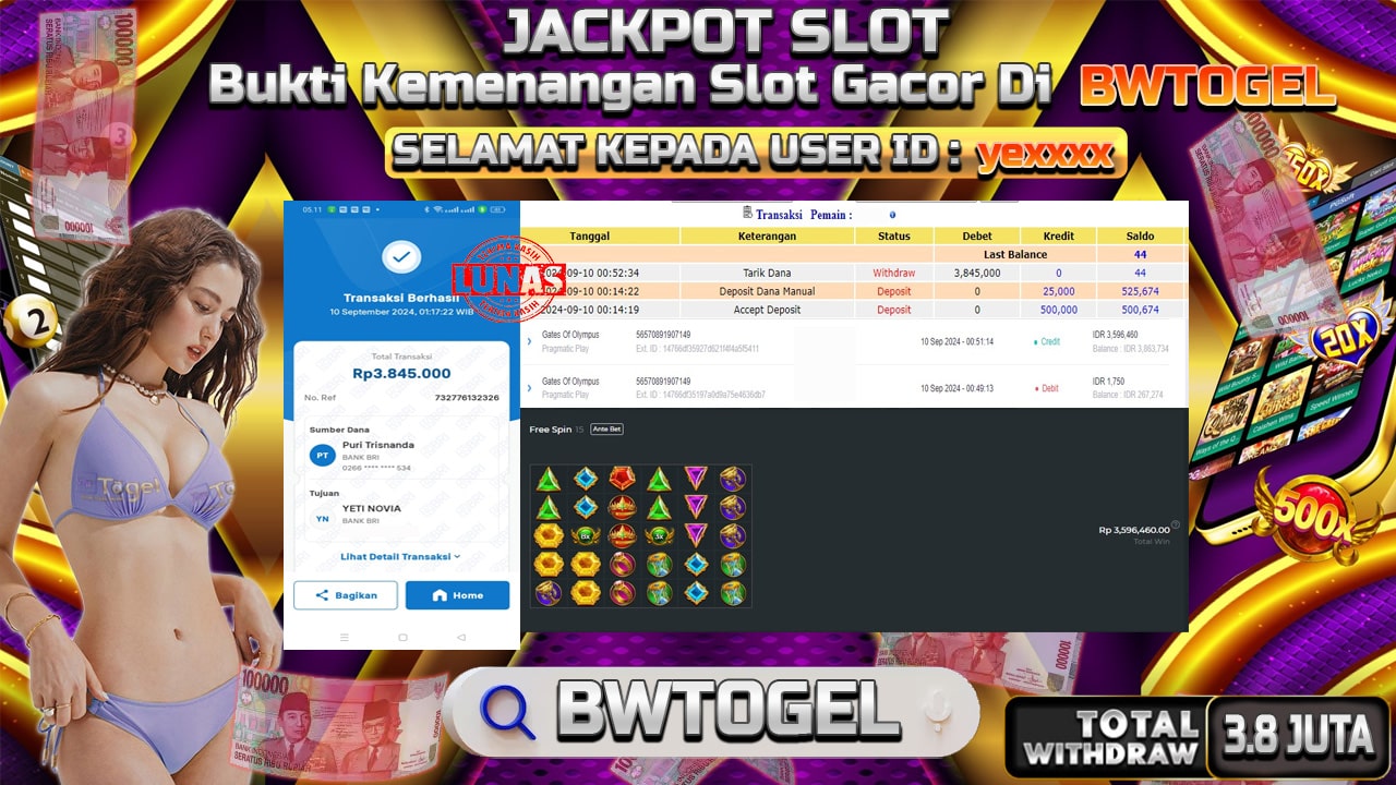 BUKTI JACKPOT SLOT GATES OF OLYMPUS TERPERCAYA DI INDONESIA TGL 10-09-2024