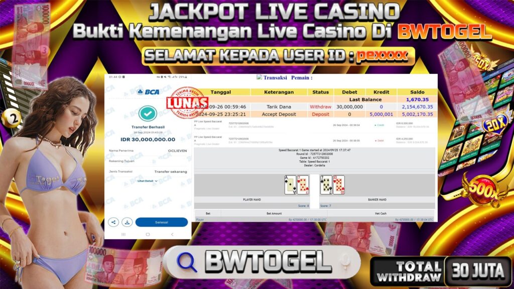 BUKTI JACKPOT SPEED BACCARAT A TERPERCAYA DI INDONESIA TGL 26-09-2024