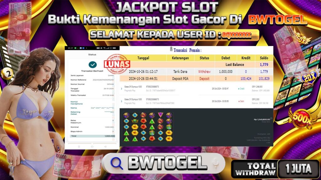 BUKTI JACKPOT SLOT GATES OF OLYMPUS 1000 TERPERCAYA DI INDONESIA TGL 26-10-2024